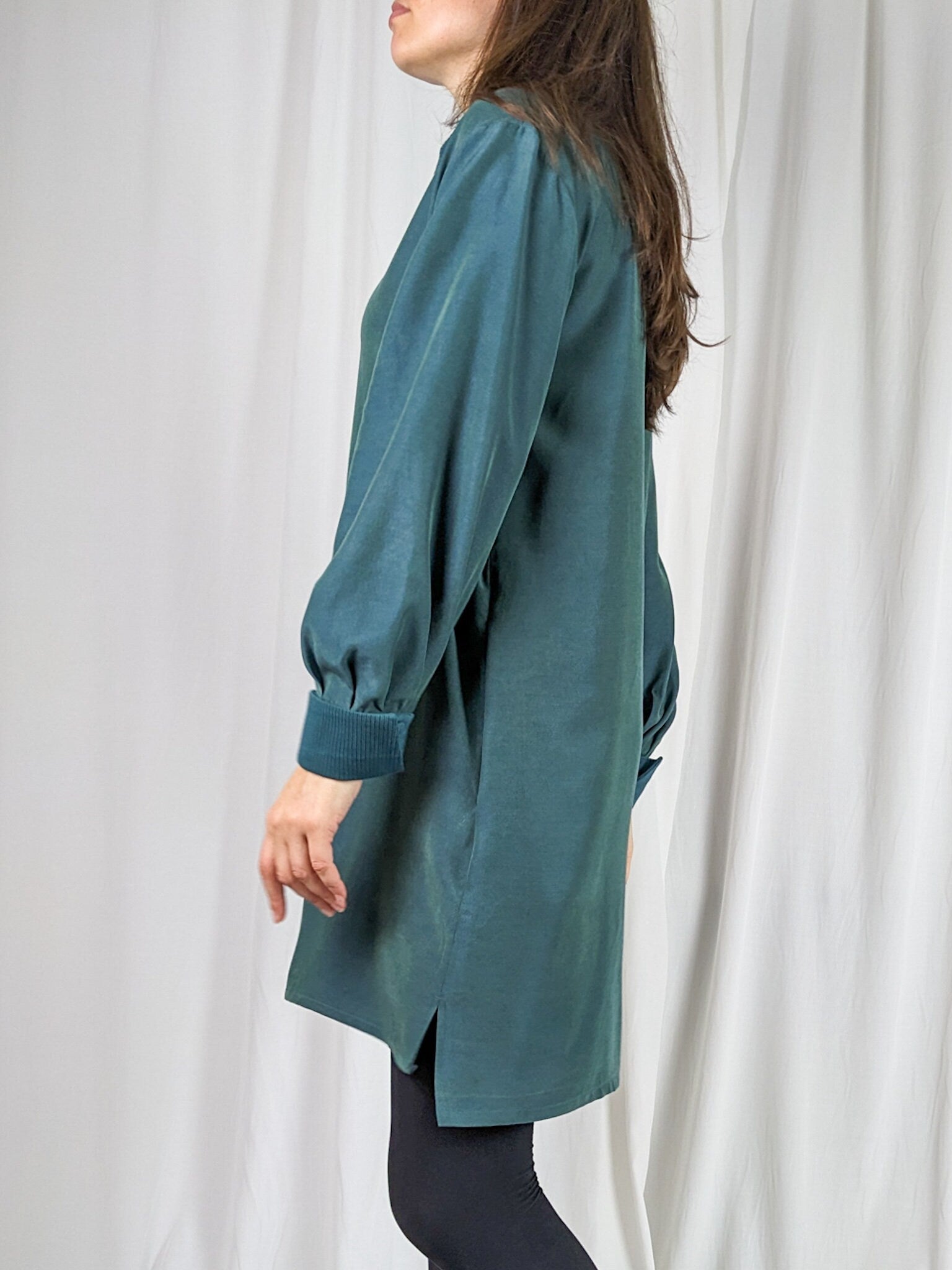 Bamboo and Silk Shirt Dress with Long Sleeves and Pockets