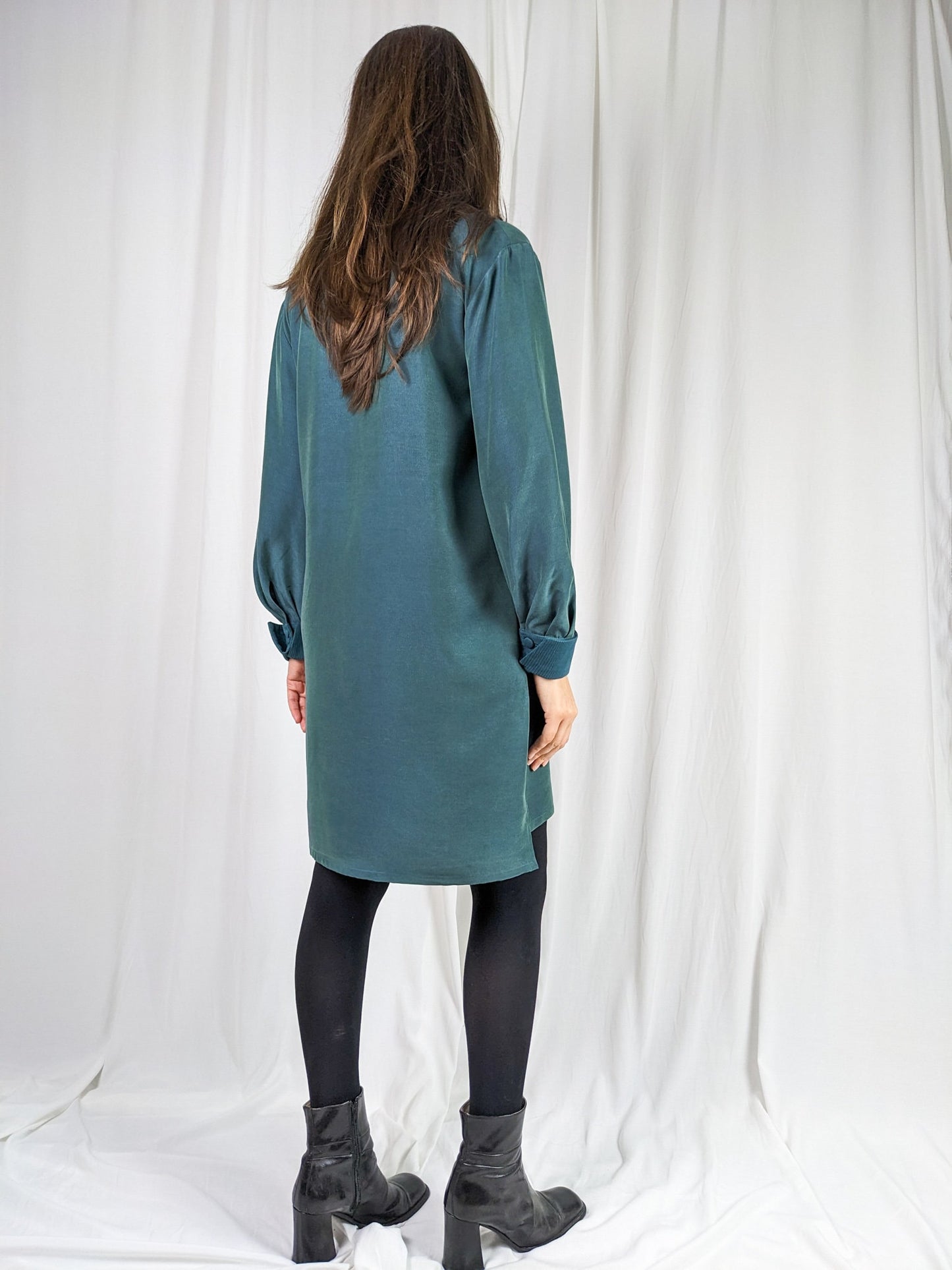 Bamboo and Silk Shirt Dress with Long Sleeves and Pockets