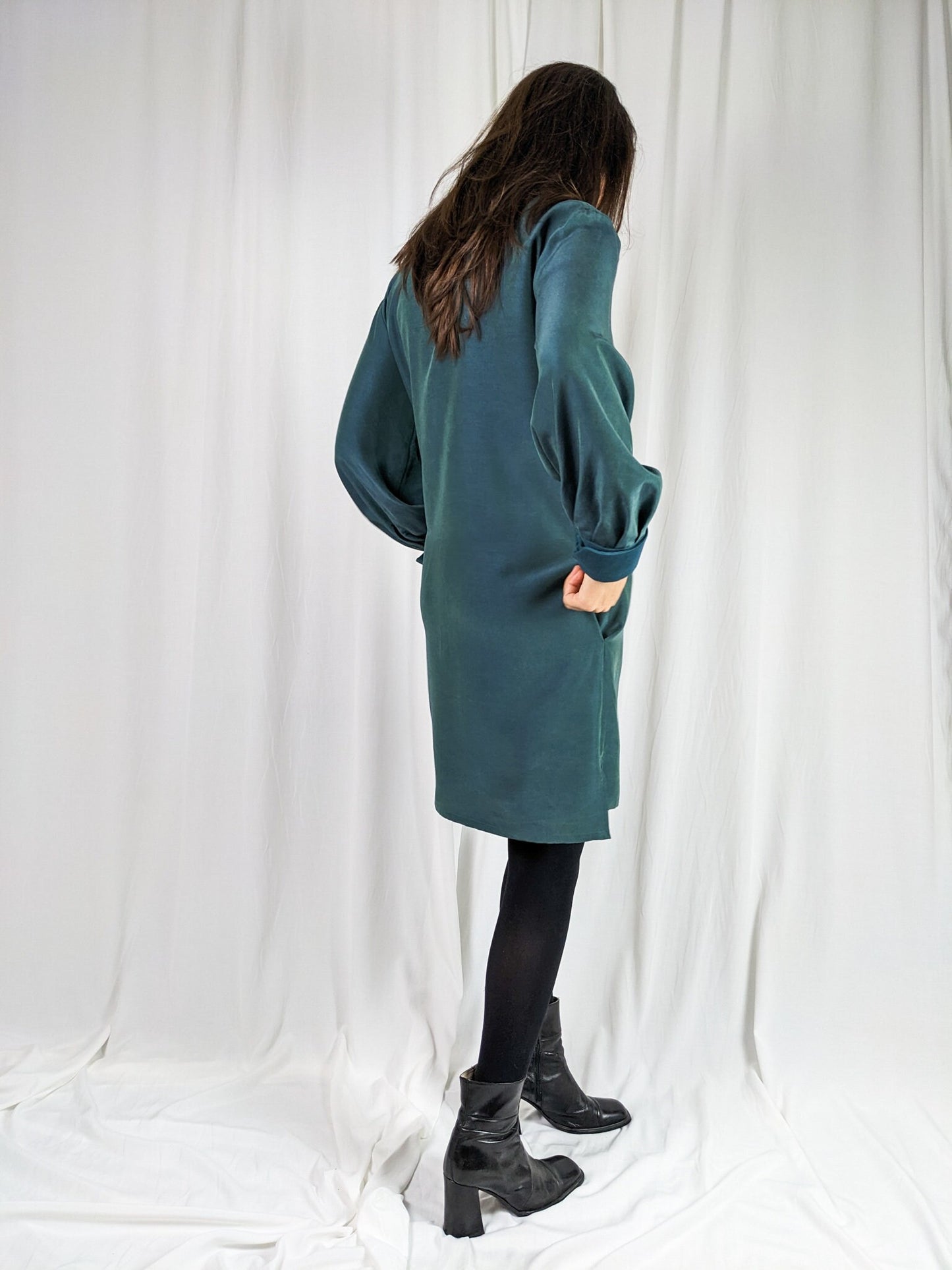 Bamboo and Silk Shirt Dress with Long Sleeves and Pockets