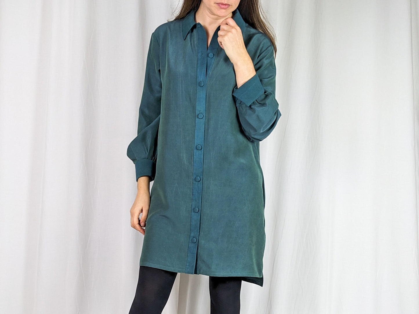 Bamboo and Silk Shirt Dress with Long Sleeves and Pockets