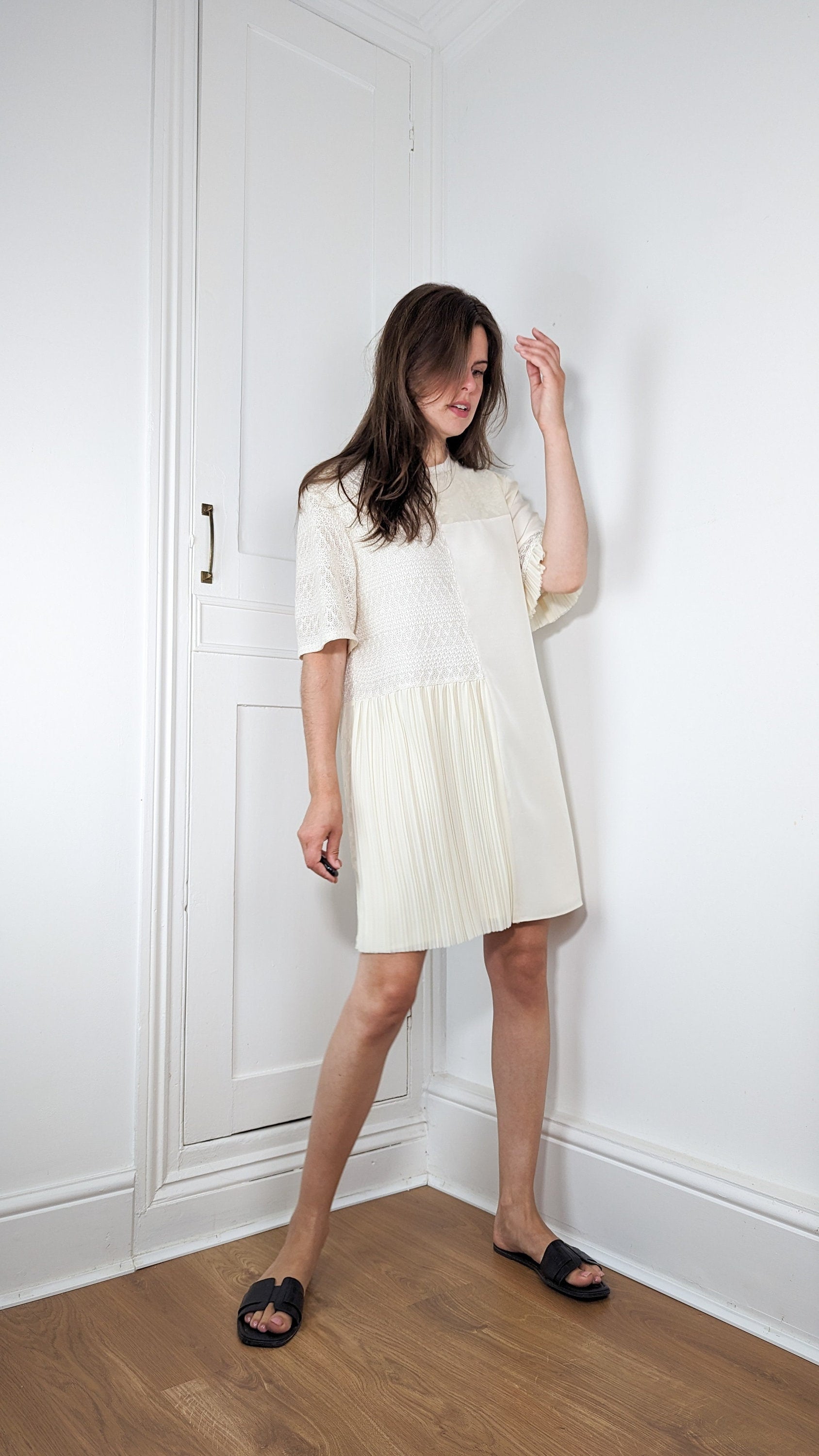 Vanilla Bamboo and Silk Mini Dress Loose Fit with Short T-Shirt Sleeves