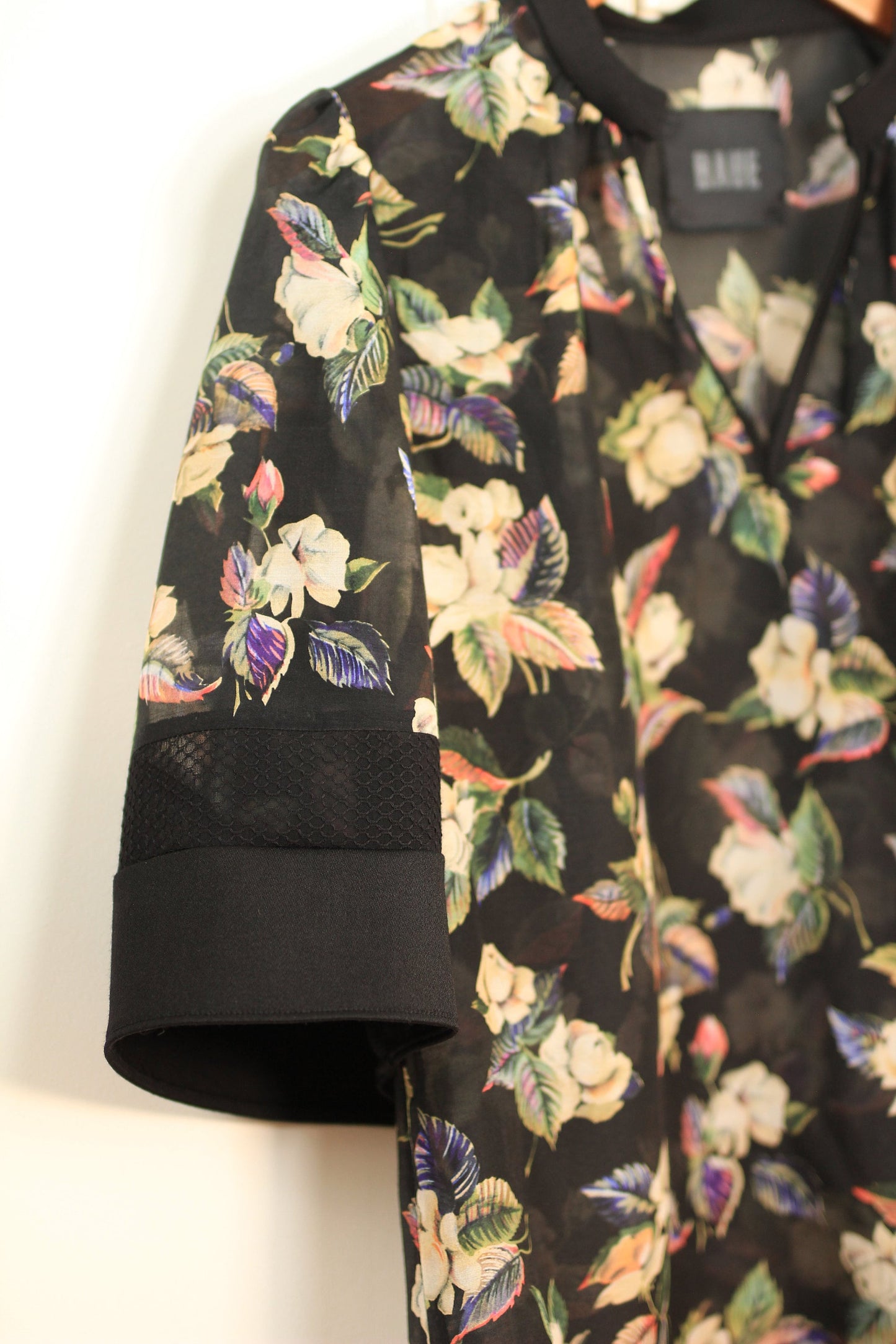 Black Floral Silk Cotton Blouse / V Neck Handmade Shirt / Zero Waste Eco Fashion / Extra Small Small Medium Large