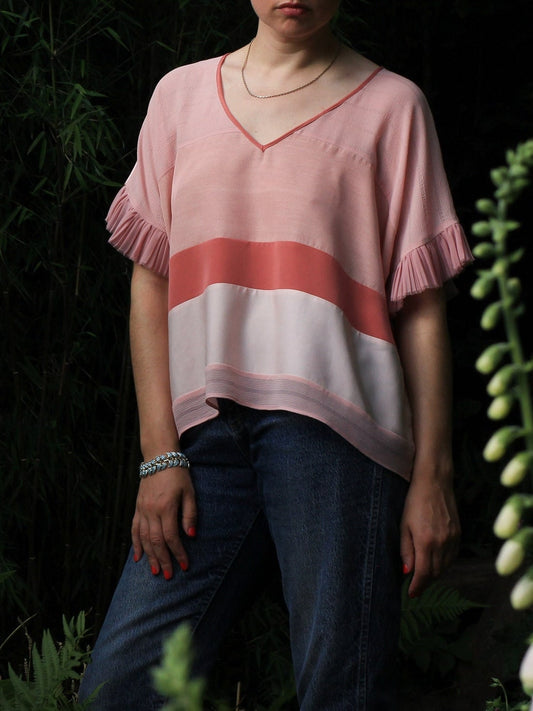 Loose fit Rose Pink Short Sleeve Huipil Swing Top